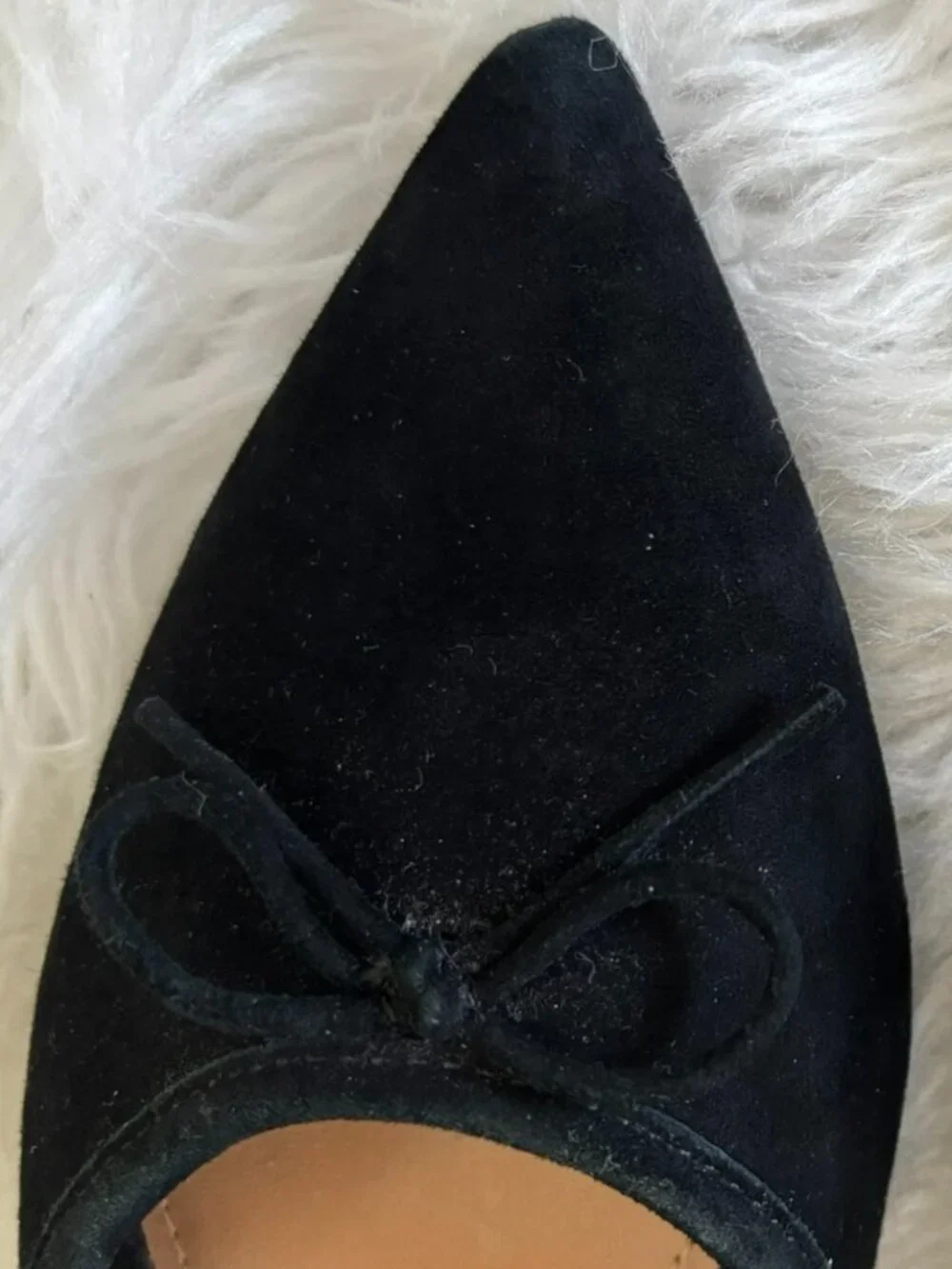 NWOB Who What Wear Black Suede Evelyn Pointed Toe Lace Up Strap Bow Flats 7 1/2